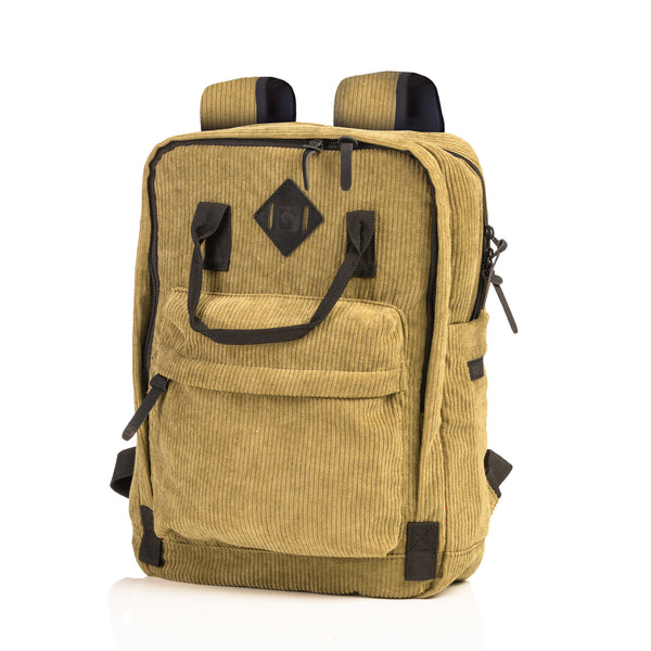 14" Olive Green Corduroy Multi Pocket Backpack