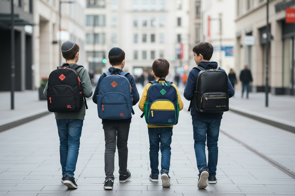 4 Boys with Yarmulkas Walking
